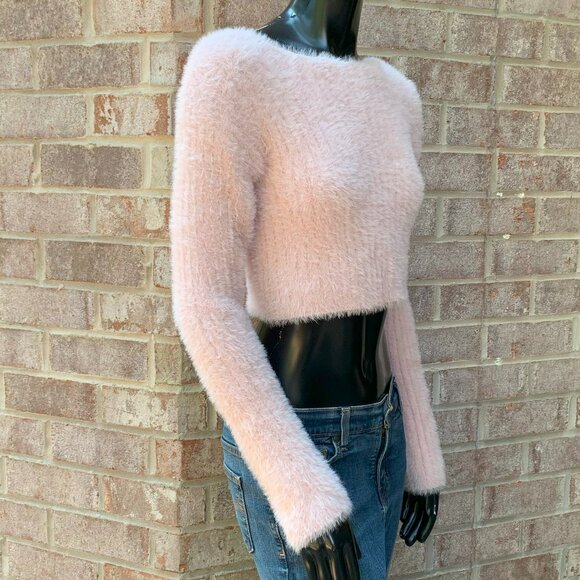 HYFVE Eyelash Cropped Long Sleeve Boatneck Sweater Sz XS - Picture 3 of 12